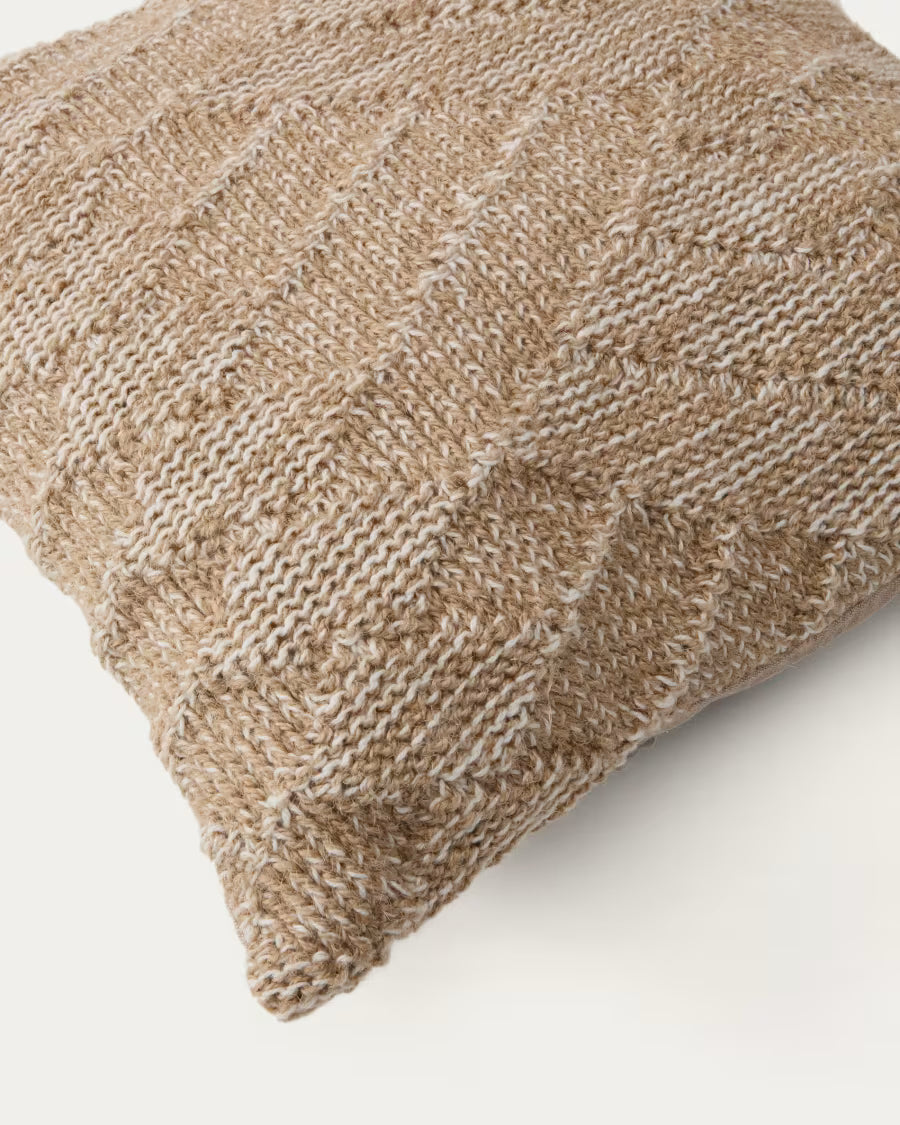 Melyan beige jacquard cotton and jute cushion 45 x 45cm