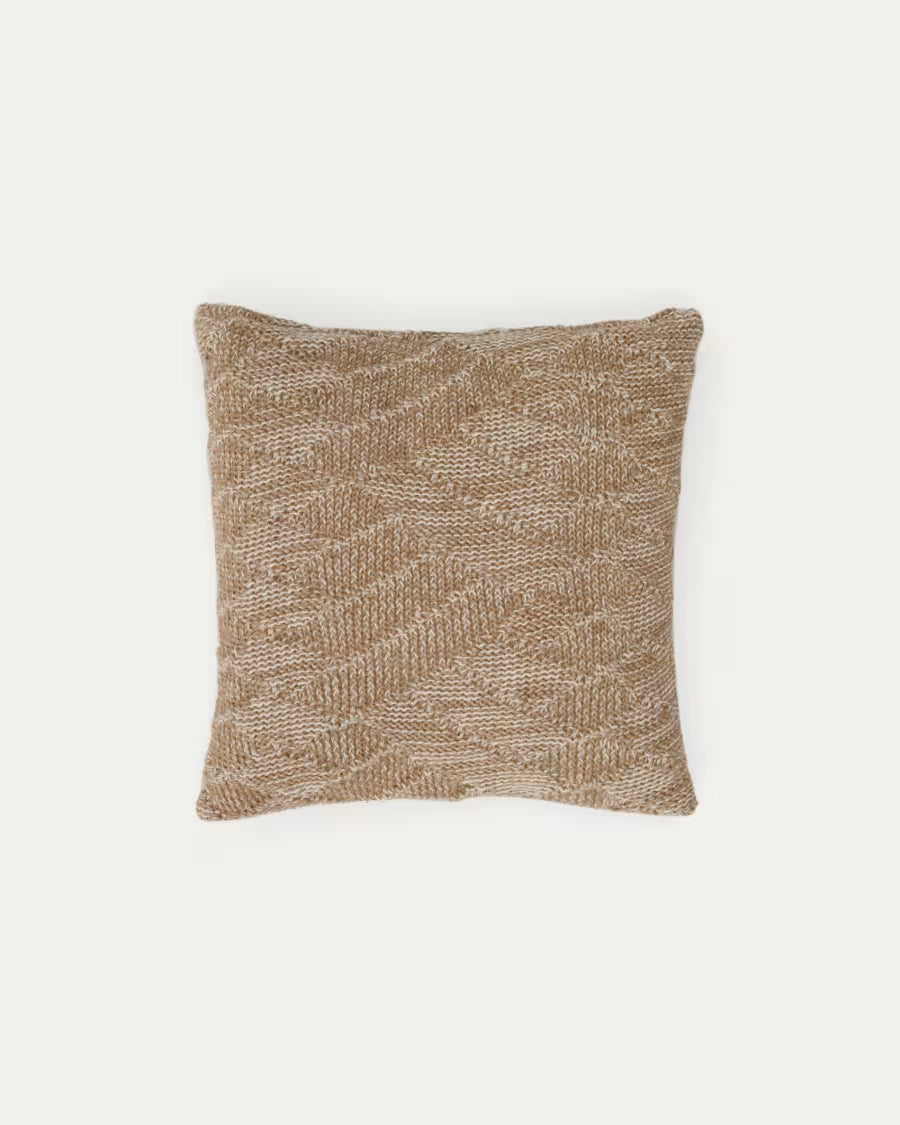 Melyan beige jacquard cotton and jute cushion 45 x 45cm