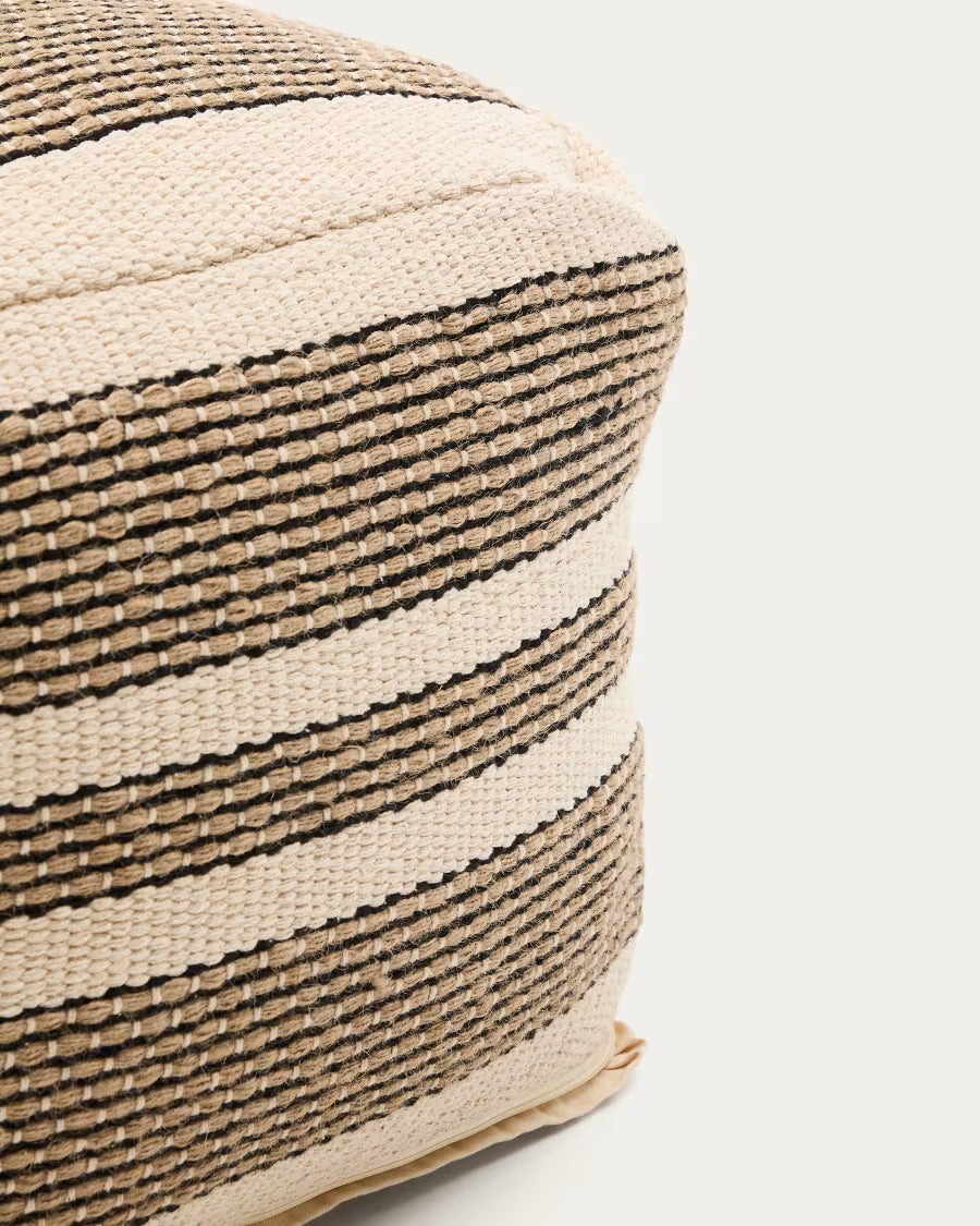Aylin beige jute-embroidered cotton pouf 60 x 60 cm