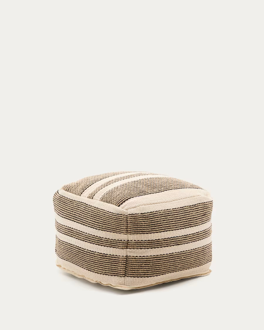 Aylin beige jute-embroidered cotton pouf 60 x 60 cm