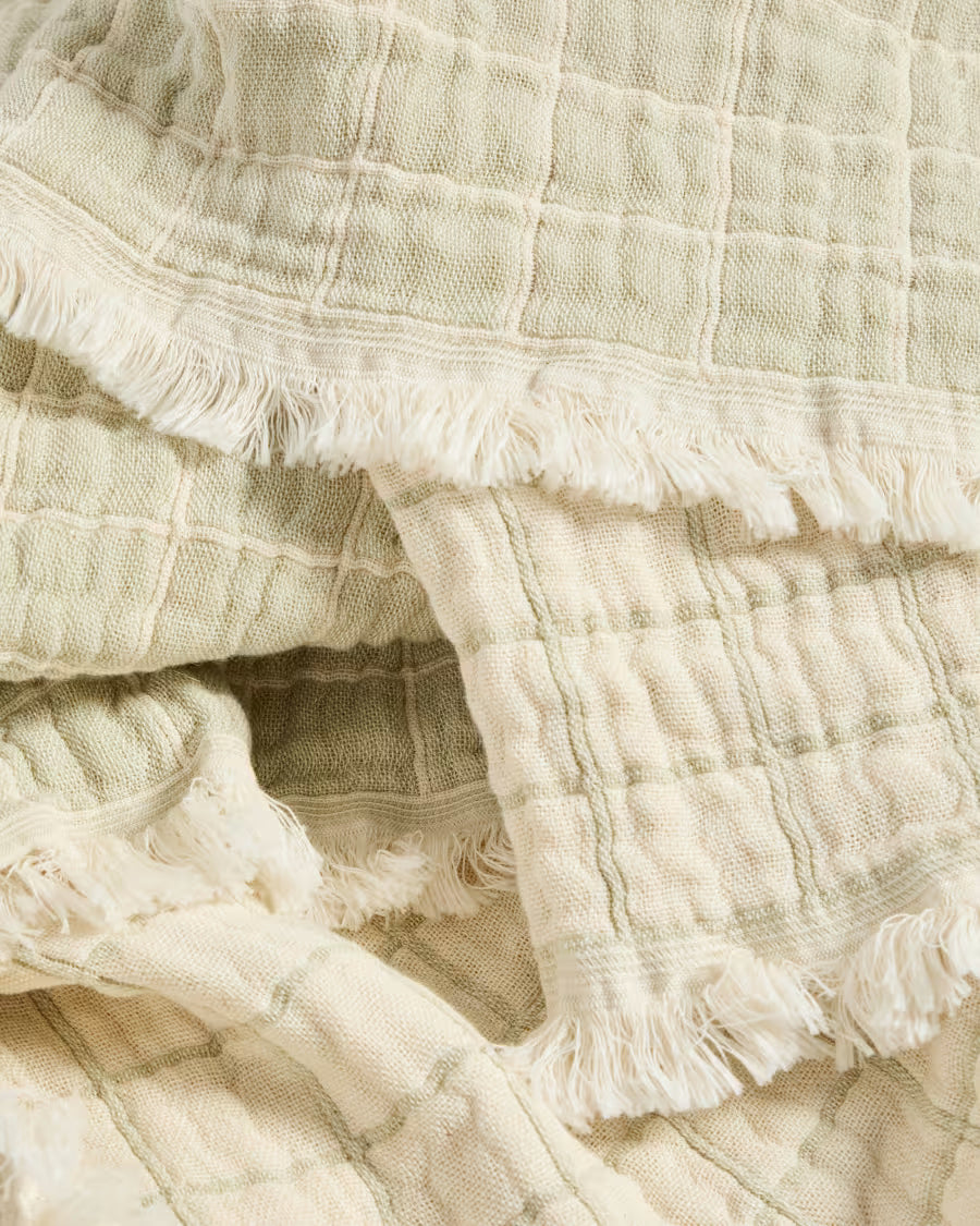 Tivaro 100% cotton jacquard  - et in light green check# double-sided 130 x 170 cm.