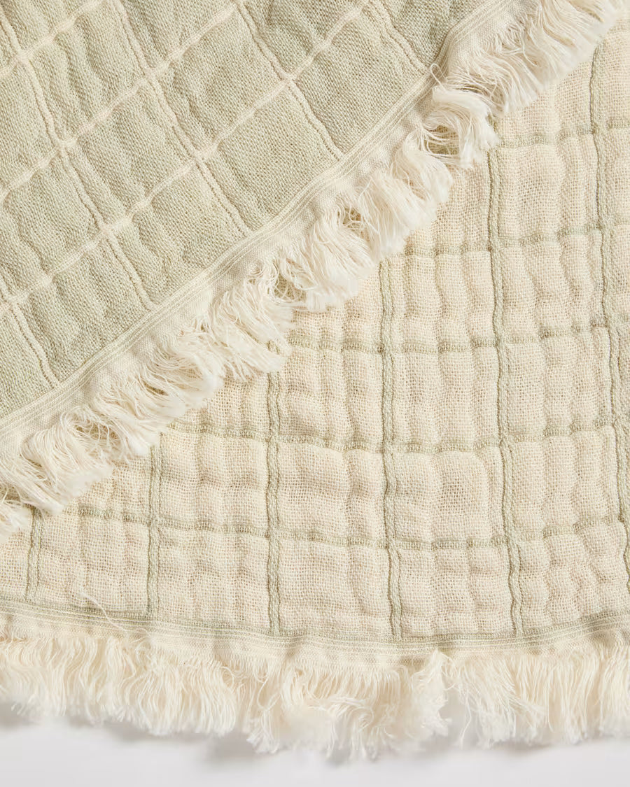 Tivaro 100% cotton jacquard  - et in light green check# double-sided 130 x 170 cm.