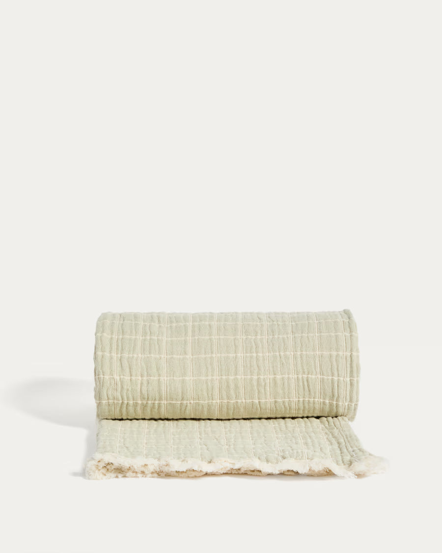 Tivaro 100% cotton jacquard  - et in light green check# double-sided 130 x 170 cm.