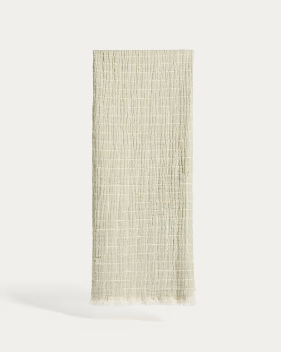 Tivaro 100% cotton jacquard  - et in light green check# double-sided 130 x 170 cm.