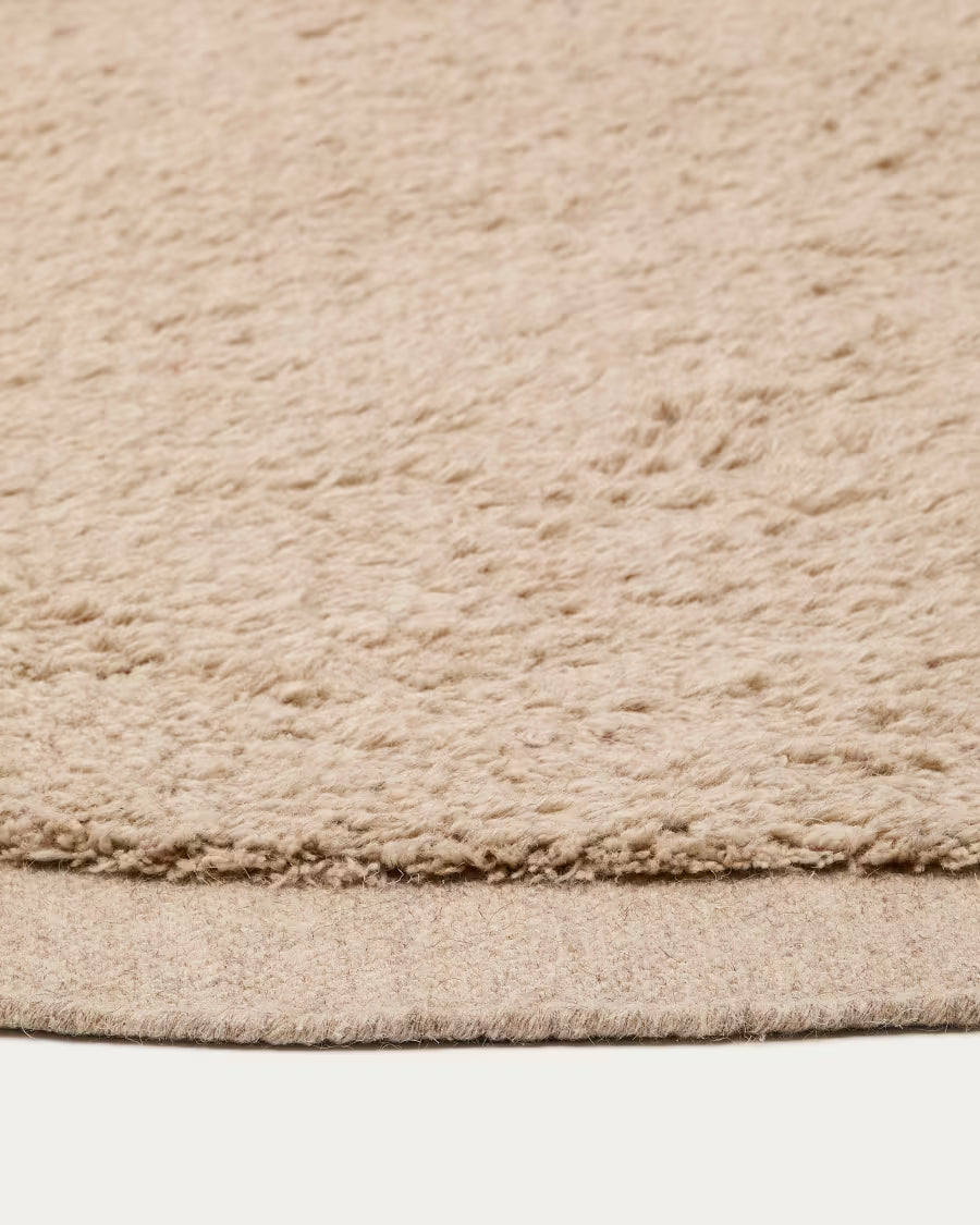 Marely round# beige wool rug 200 cm