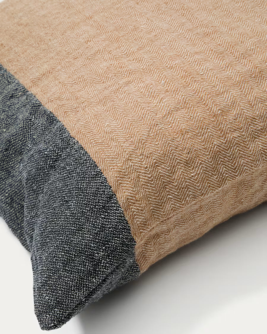 Eiko 100% terracotta linen cushion with vertical grey stripes# 50 x 50 cm