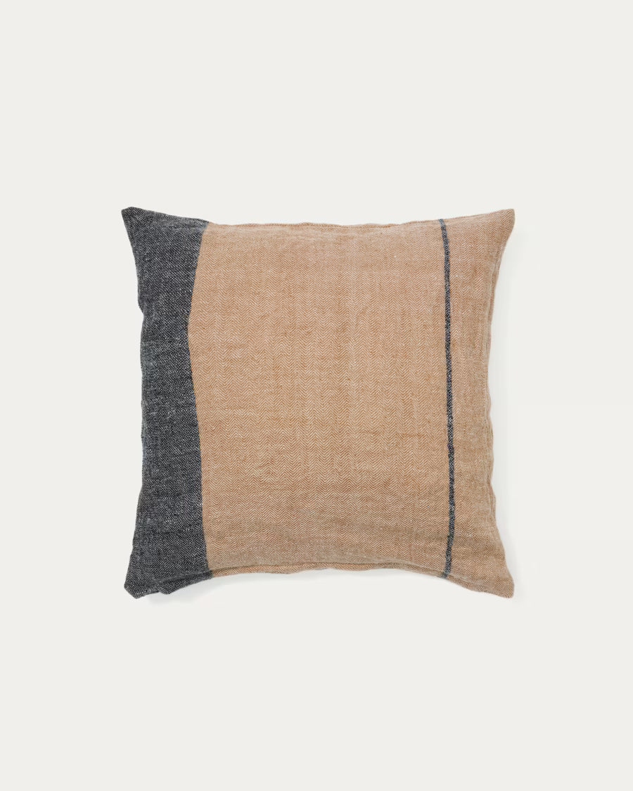 Eiko 100% terracotta linen cushion with vertical grey stripes# 50 x 50 cm
