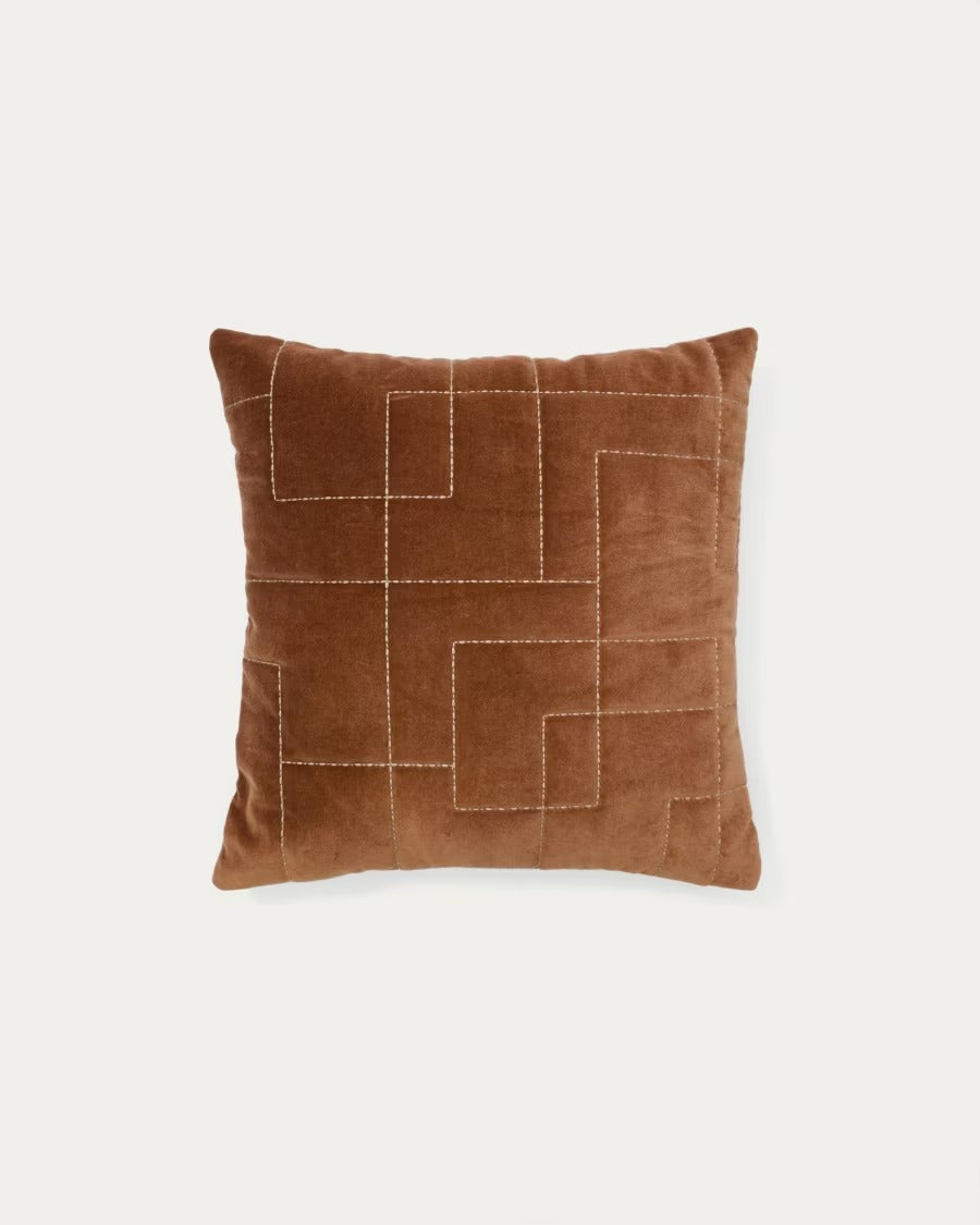 Prila Terracotta-Coloured Velvet Cotton Cushion