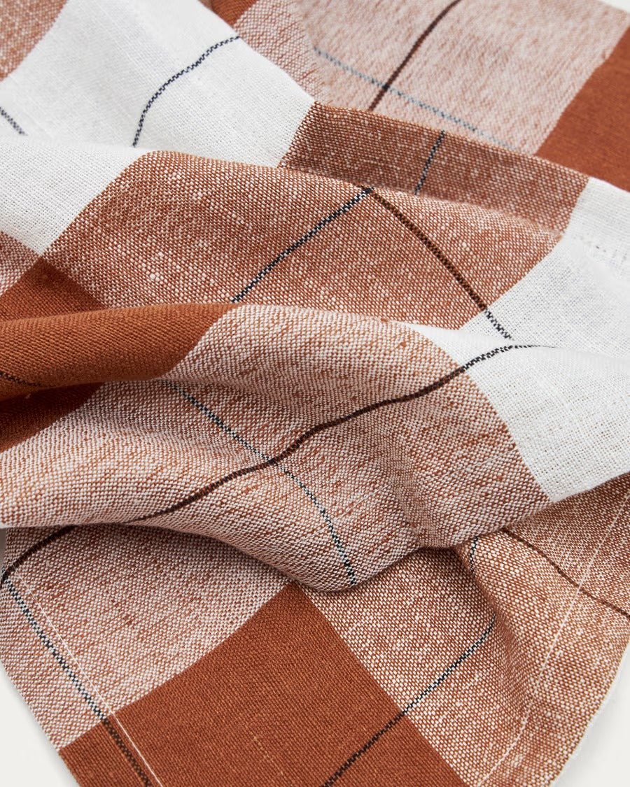 Matie Set of 2 Cotton and Linen Napkins in Brown Check