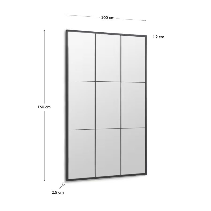 Ulrica standing mirror in black metal 100 x 160cm.