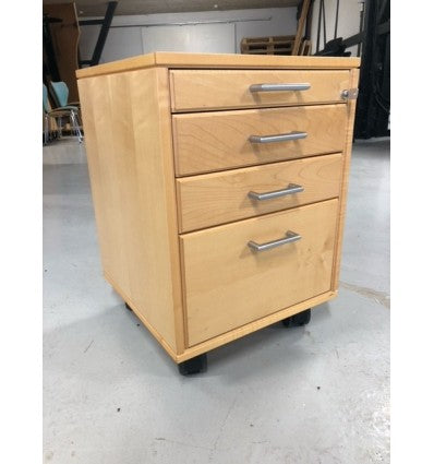 OFFICE DRAWERS ON WHEELS 0 MAPLE  WOOD  -4 DRAWERS AND WHEELS