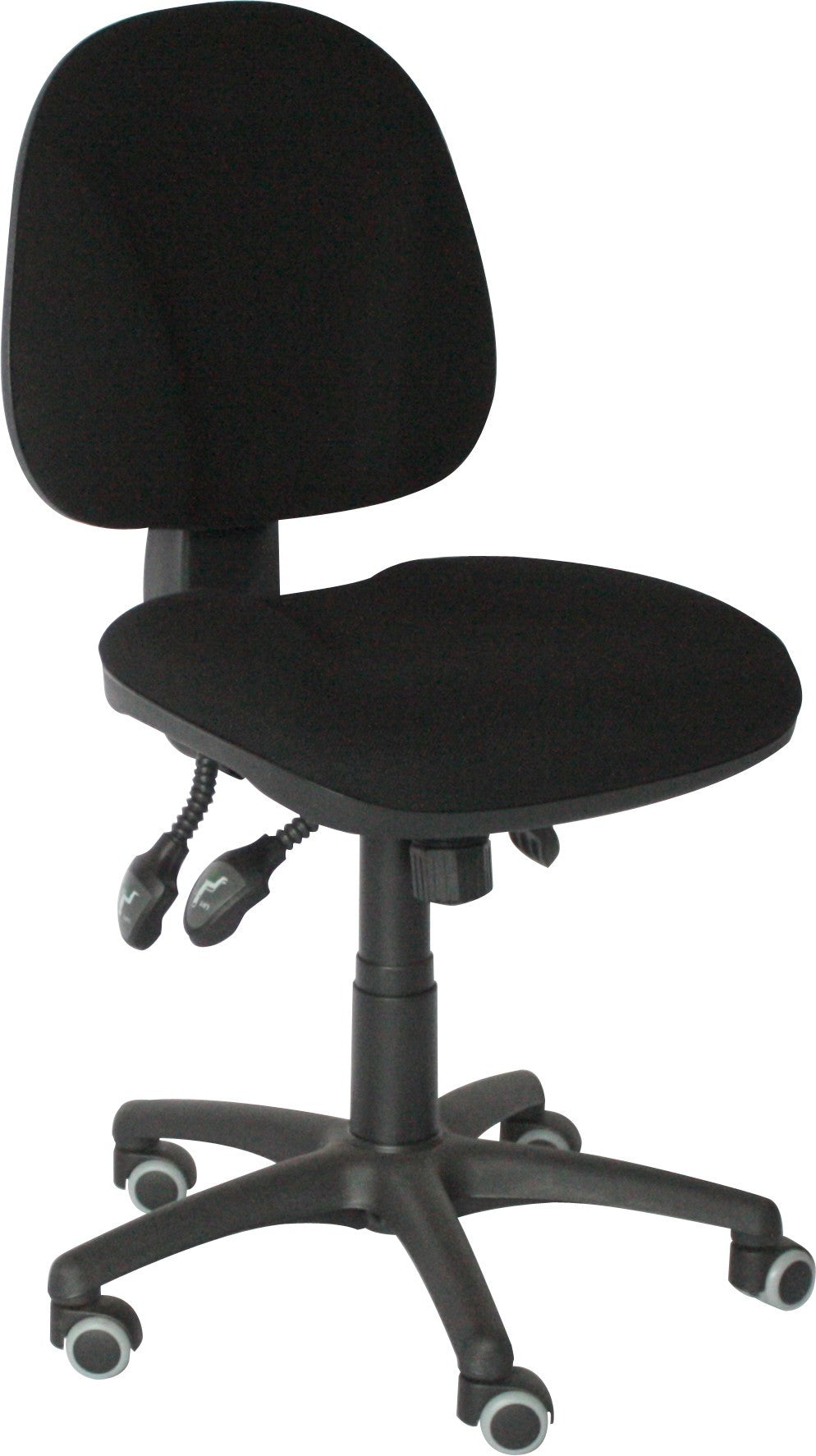 OFFICE CHAIR WITH GREY FABRIC ON WHEELS - BROAD , SOFT SEAT. ADJUSTABLE HIGHT